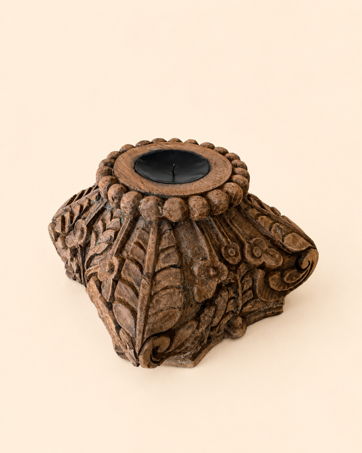 vintage base wooden candle holder