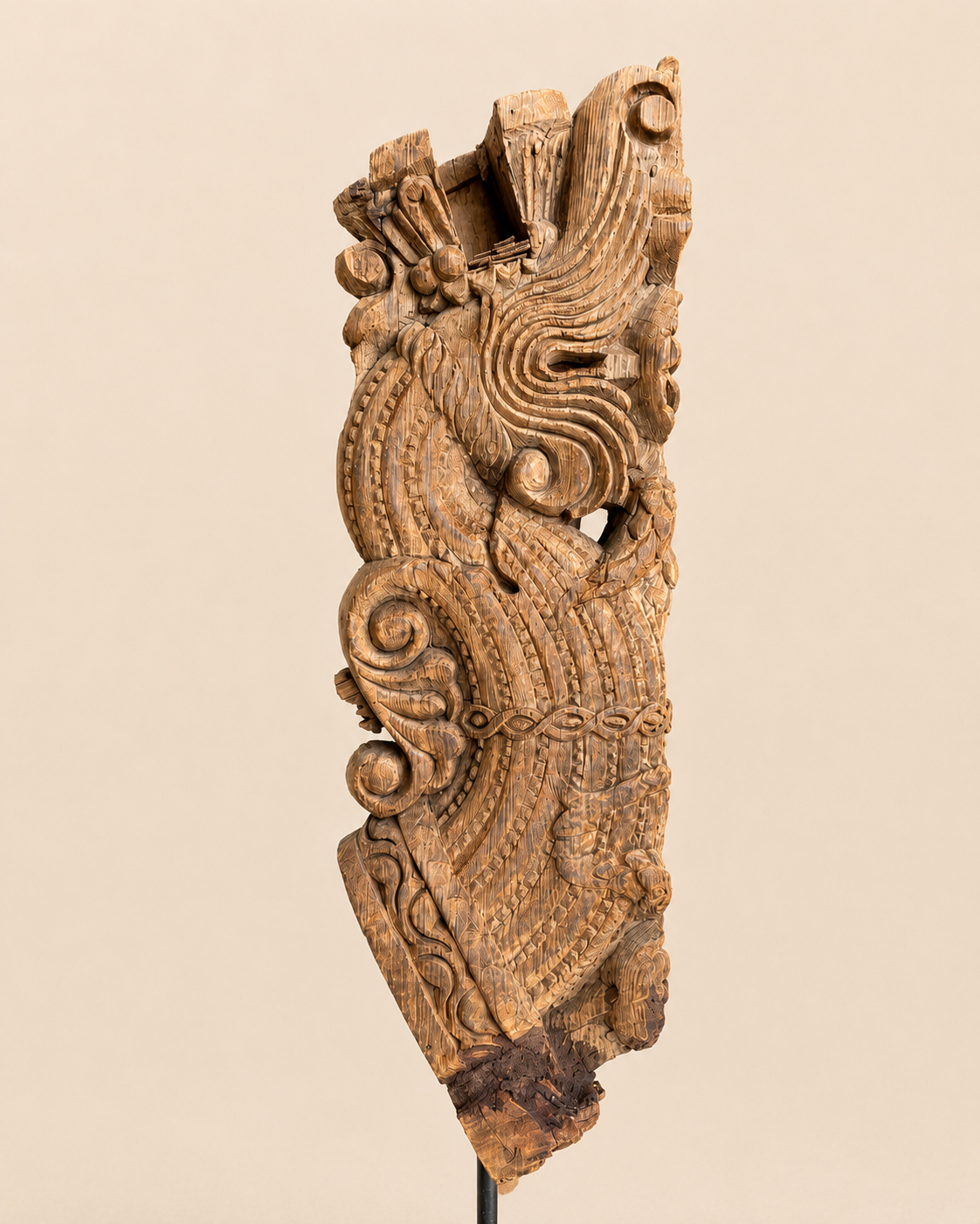 vintage wooden yali bracket sculpture on iron stand