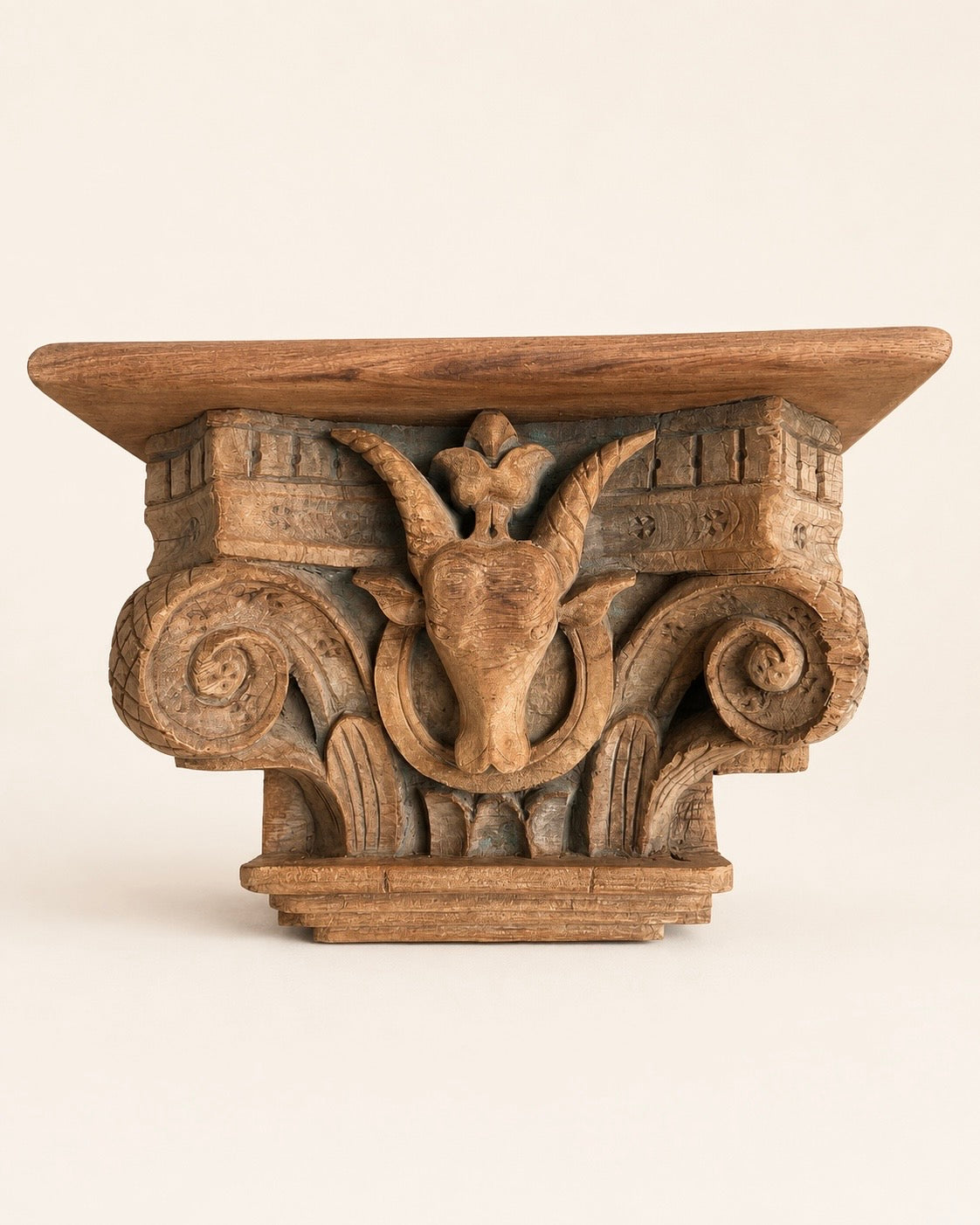 vintage artisan carved wooden wall shelf