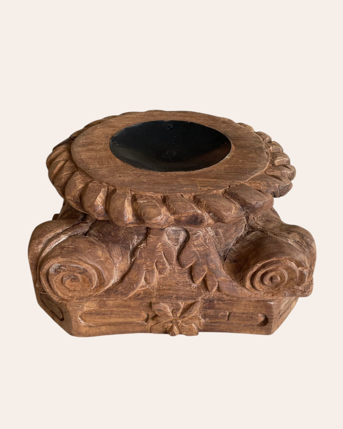 vintage hand-carved wooden pillar base stand
