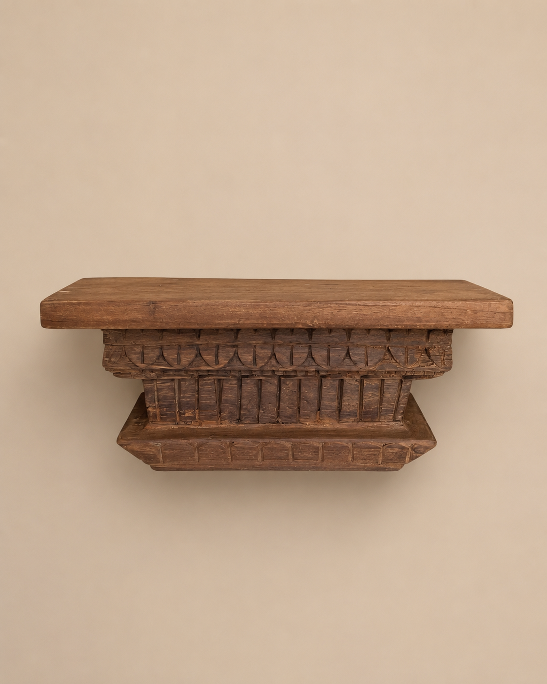 antique teak wood hand carved wall shelf | vintage temple style display shelf