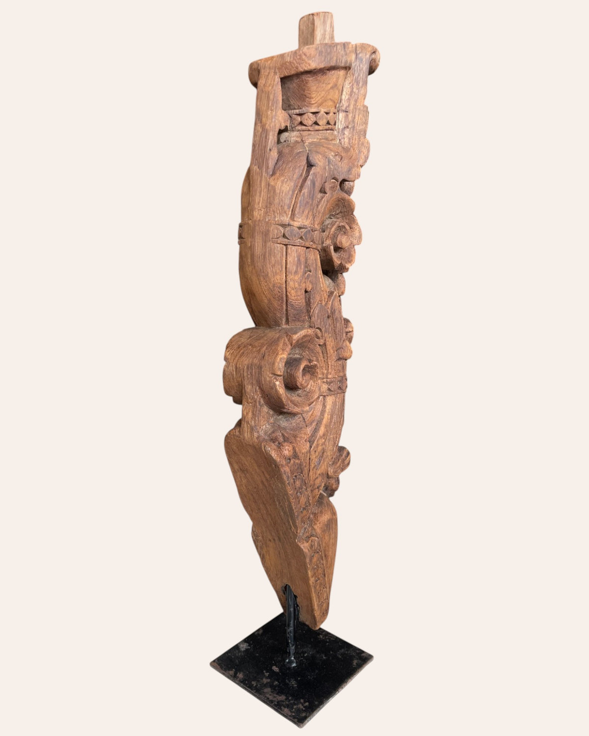 vintage hand-carved yali bracket on iron stand