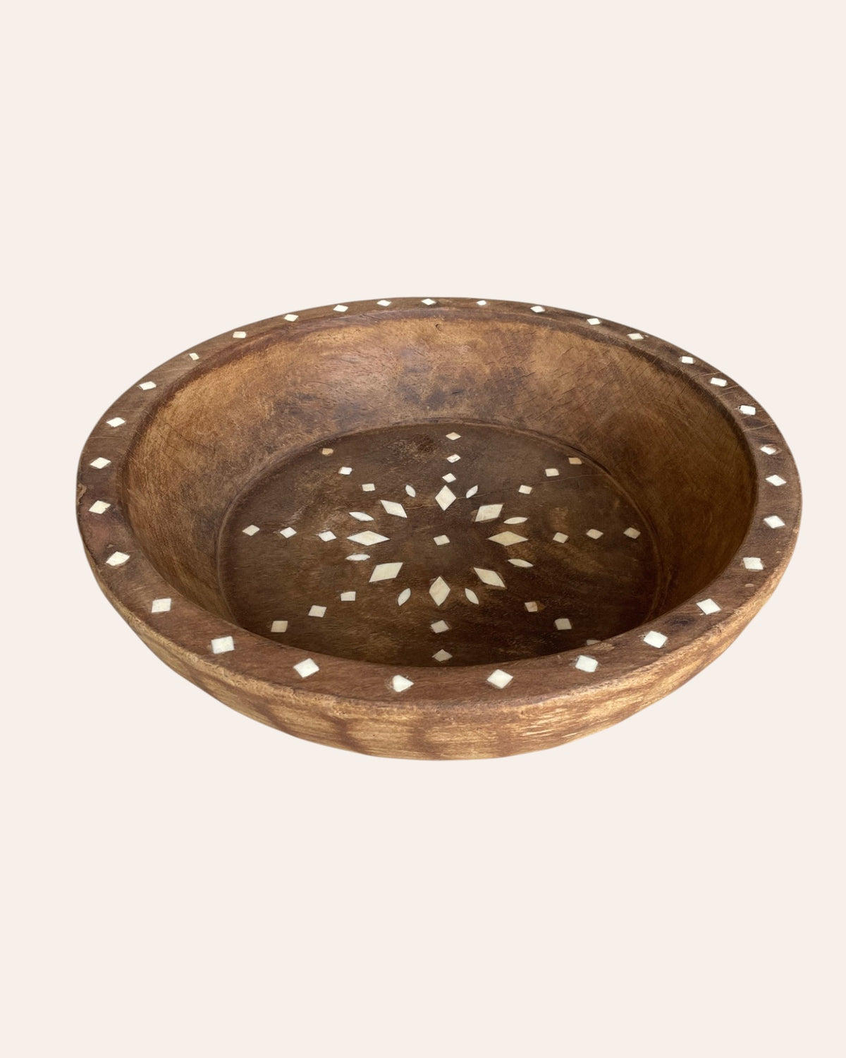 vintage hand-carved wooden parat / tray / bowl with bone inlay