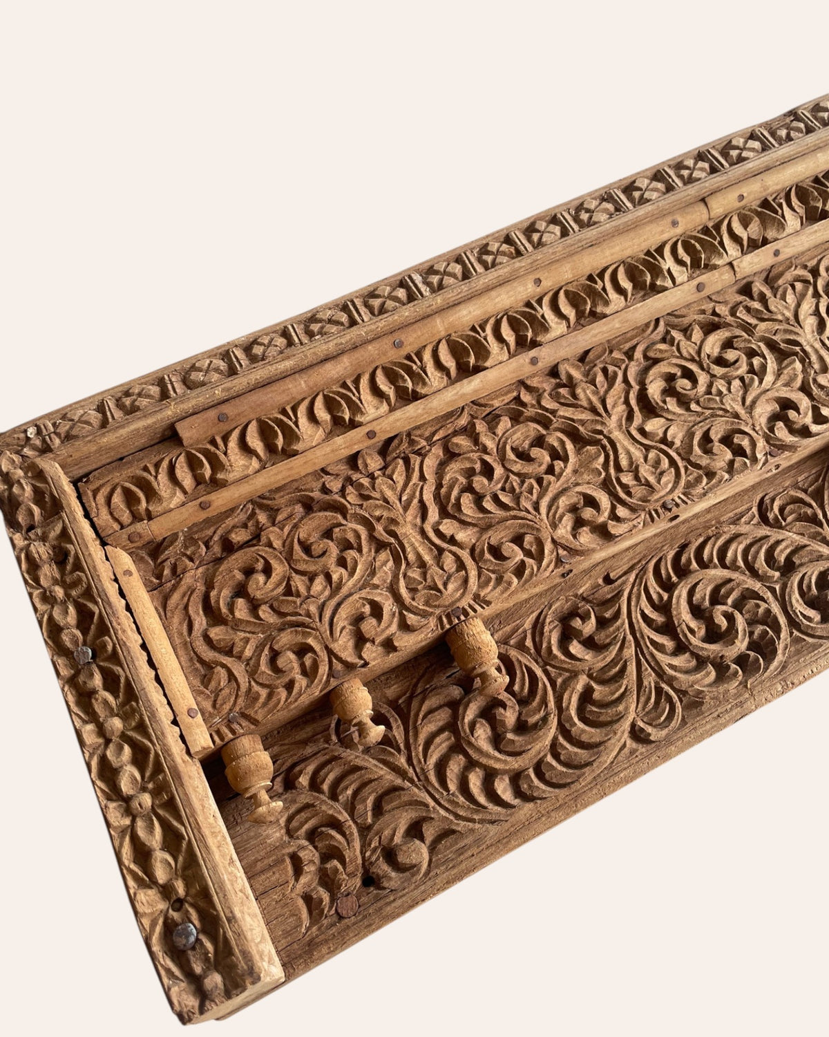 vintage hand-carved floral wooden wall panel
