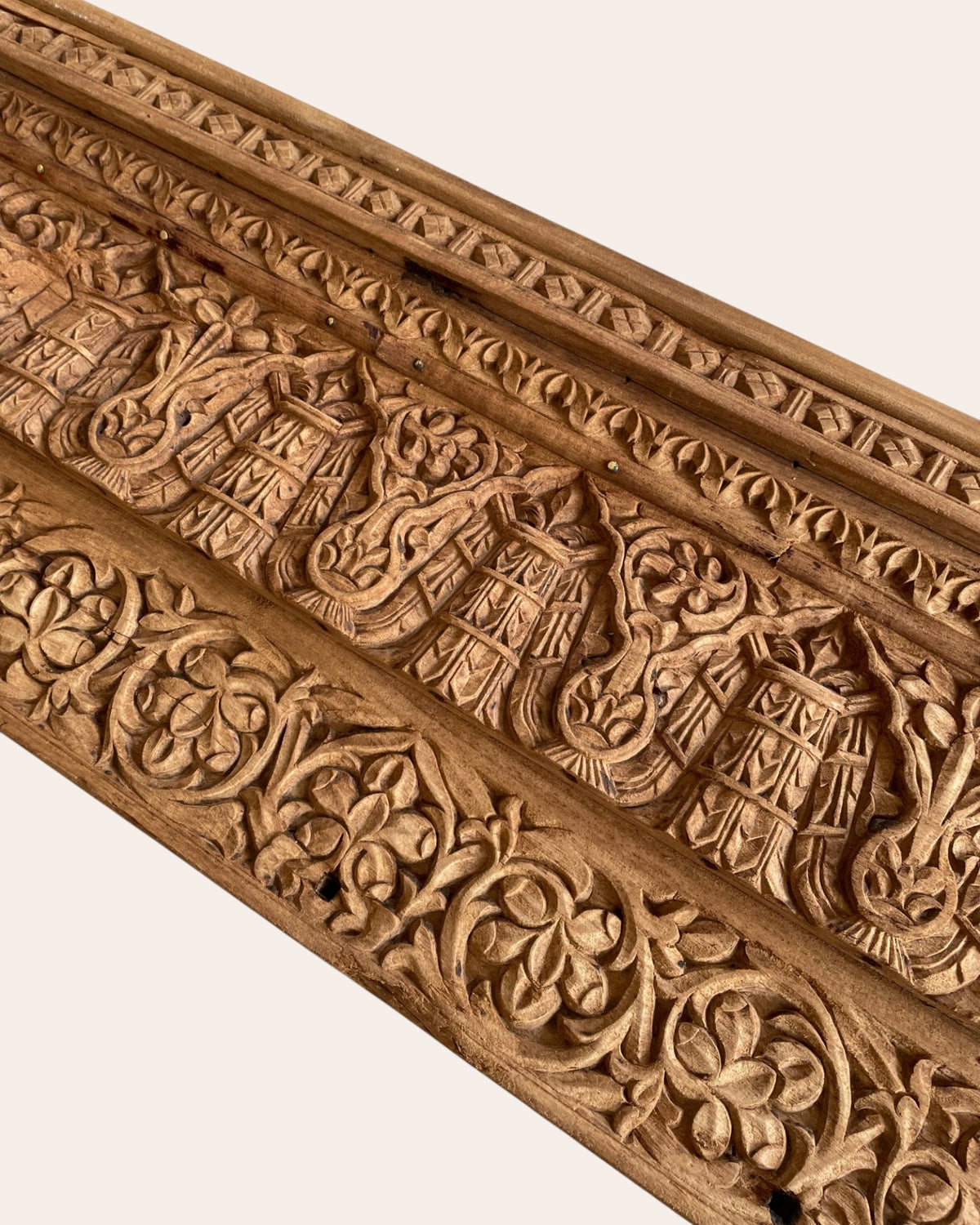 antique hand-carved floral & architectural wooden wall decor panel