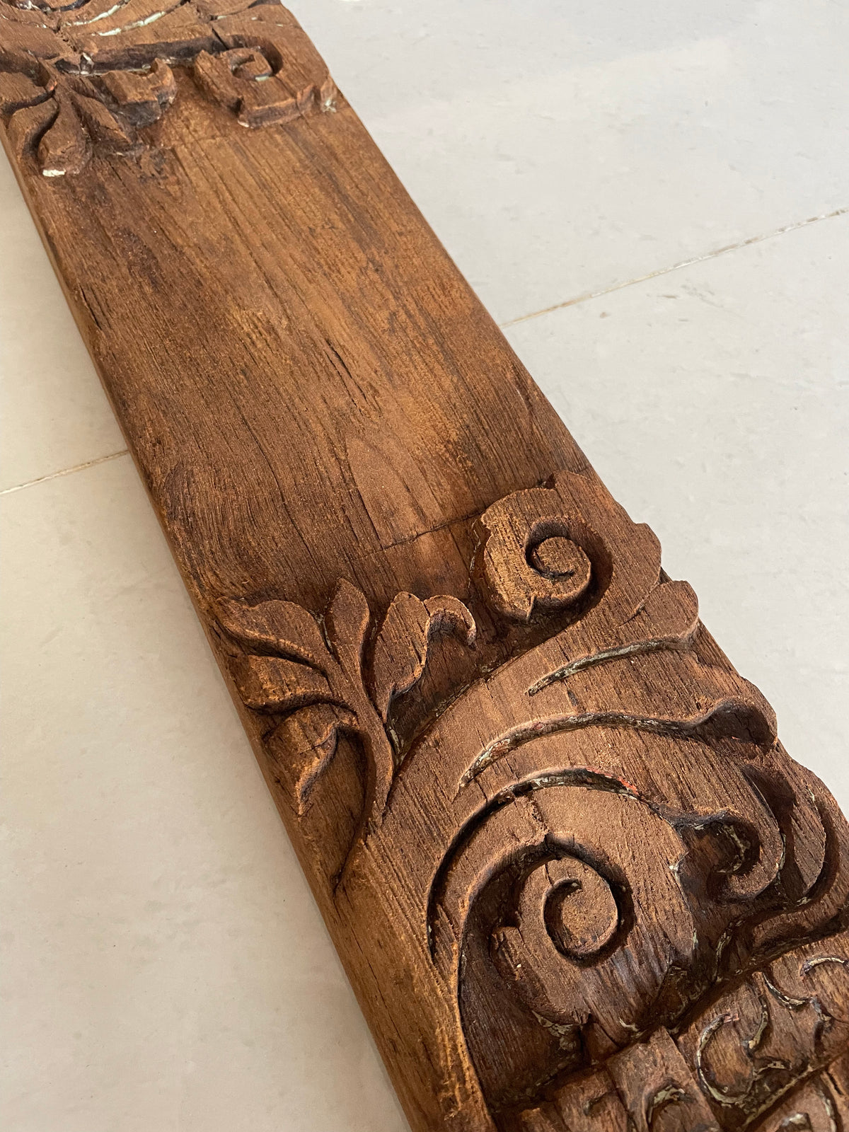 vintage hand-carved floral architectural wooden wall panel