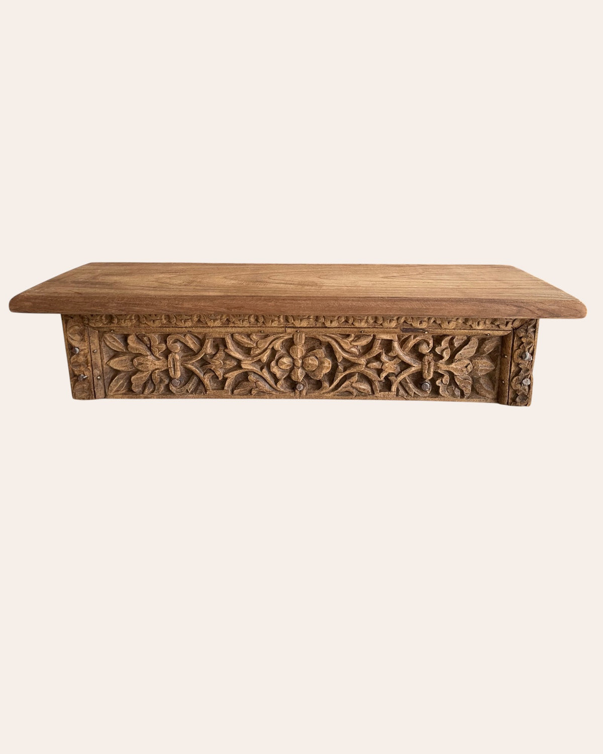 antique old wood floral carved wall shelf