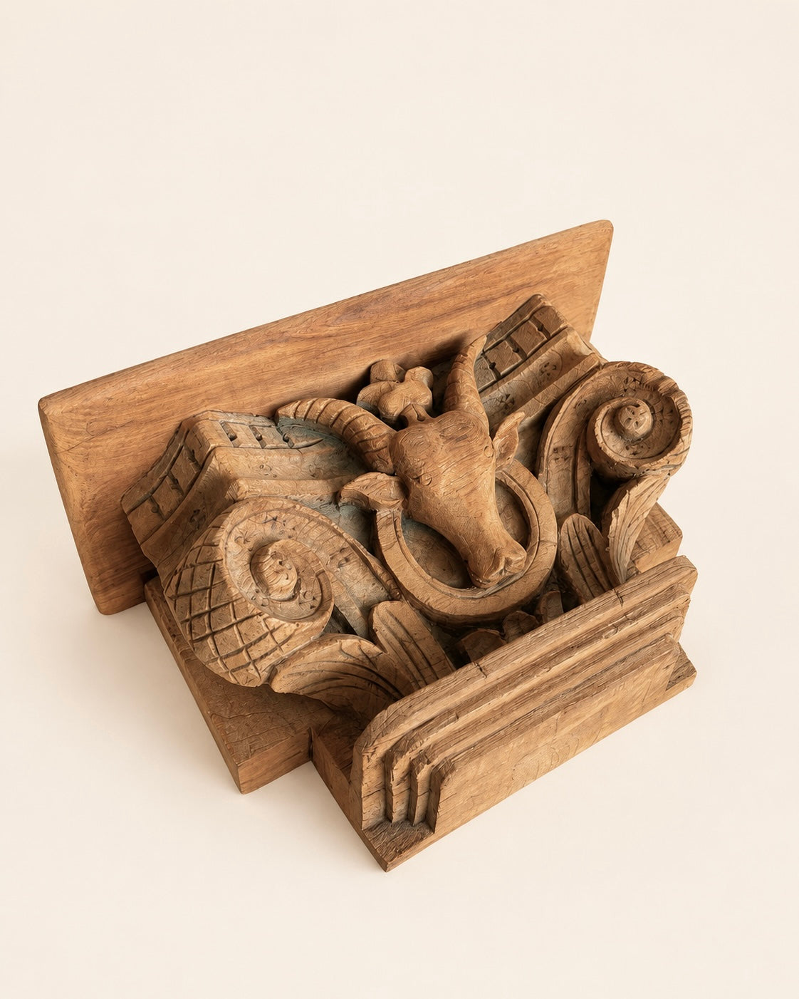 vintage artisan carved wooden wall shelf