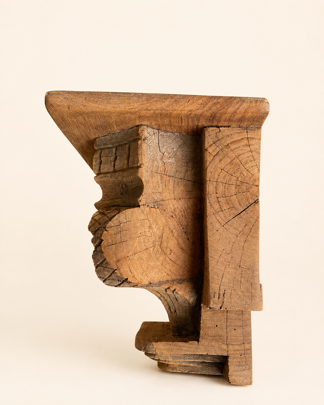 vintage artisan carved wooden wall shelf