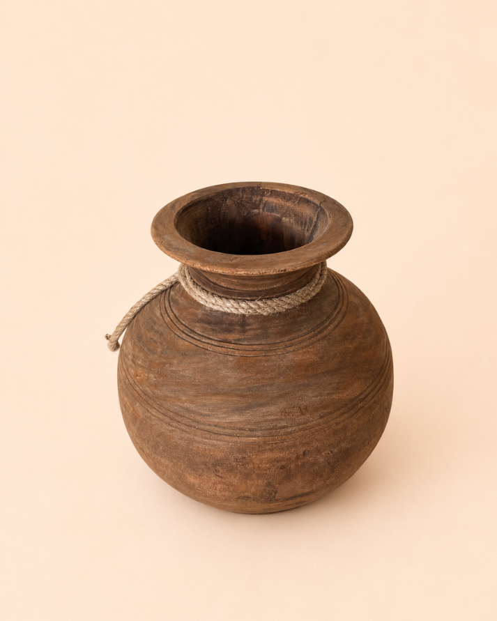 vintage wooden pot vase