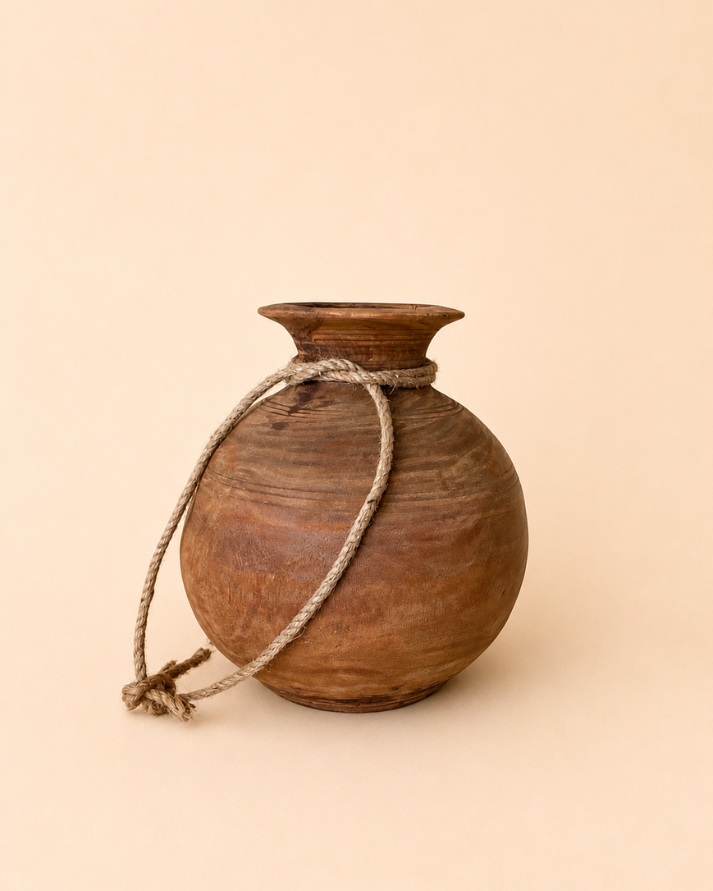 vintage wooden pot vase