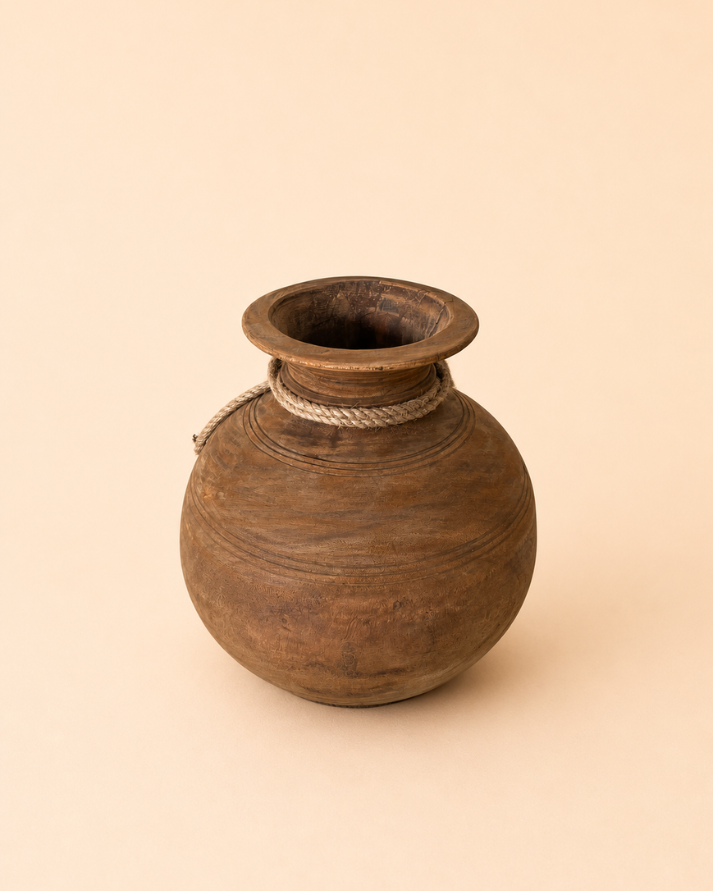 vintage wooden pot vase