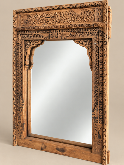 Old Indian Hand-Carved Mirror Frame