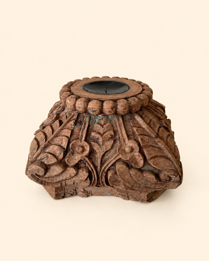 vintage base wooden candle holder