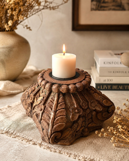 Vintage Base Wooden Candle Holder