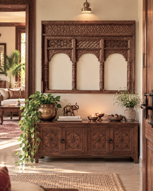 Vintage Hand-Carved Triple Arch Window / Triple Arch / Jharokha Window