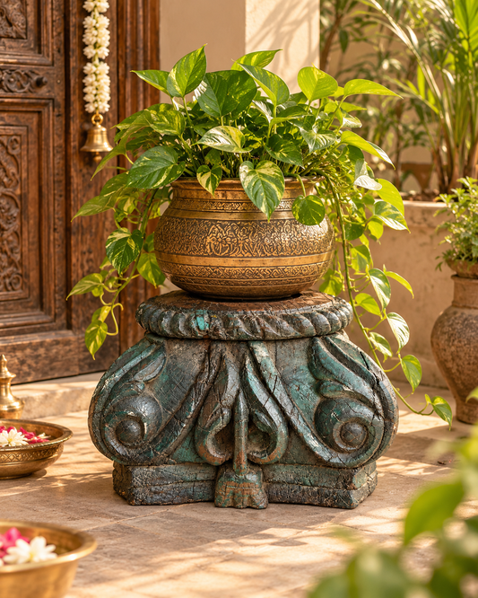Vintage Hand-Carved Wooden Candle Holder / Plant Holder / Statue Holder