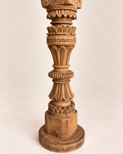 Vintage Carved Wooden Charpai Leg Candle Stand / Statue Holder / Plant Holder - Natural Finish