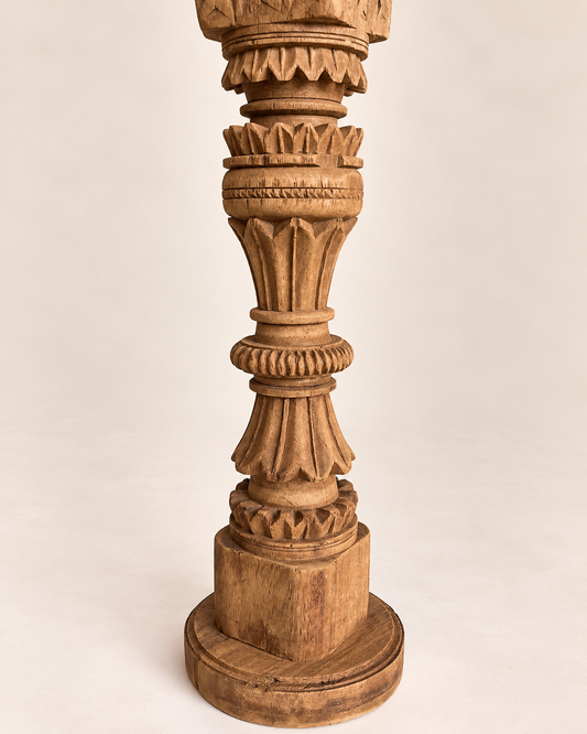 Vintage Carved Wooden Charpai Leg Candle Stand / Statue Holder / Plant Holder - Natural Finish