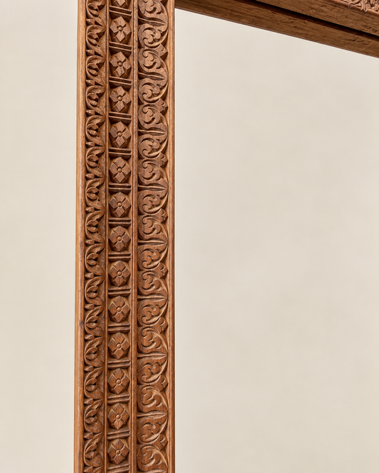 Vintage Architectural Wooden Mirror Frame with Craved Panel
