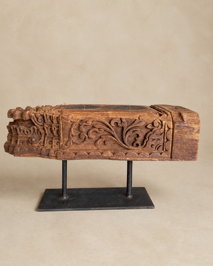 Vintage Hand-Carved Teak Wood Double Candle Holder on Iron Stand