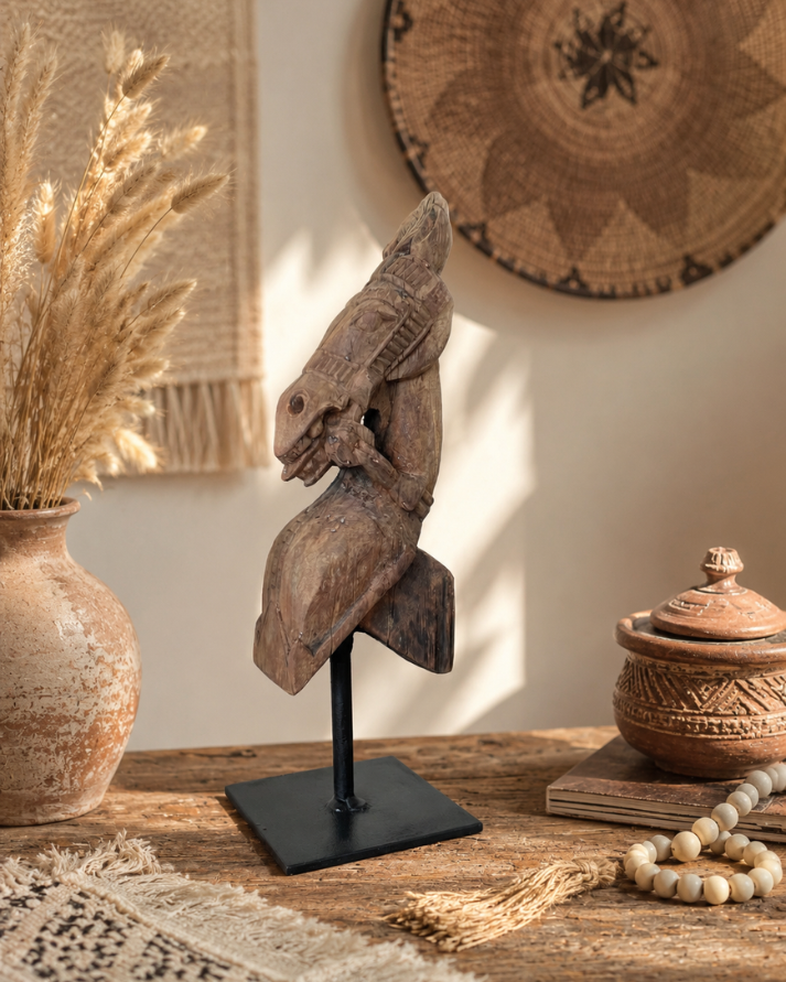 heritage horse head sculpture on iron stand