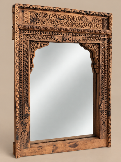Old Indian Hand-Carved Mirror Frame