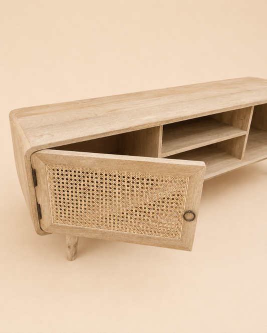 Cane TV Console with Storage