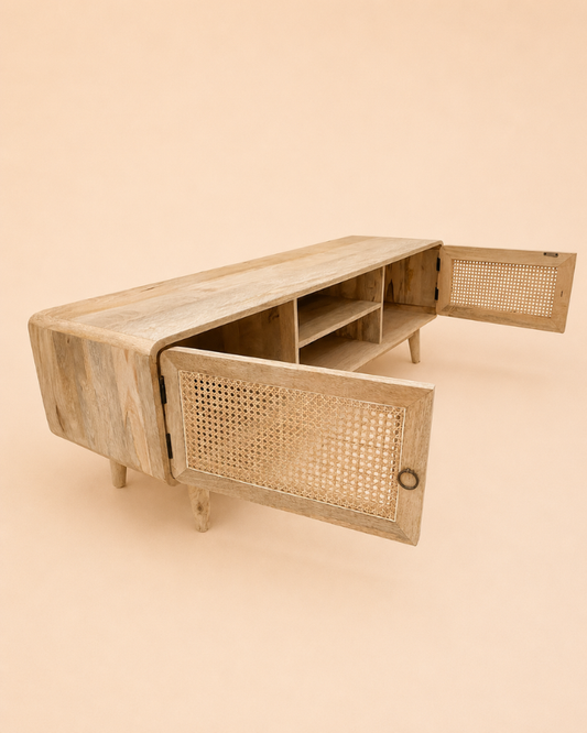 Cane TV Console with Storage