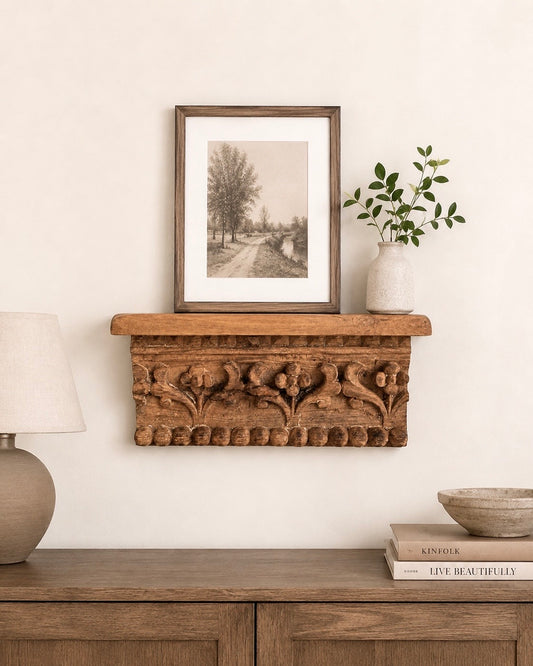 Vintage Hand Carved Wooden Shelf