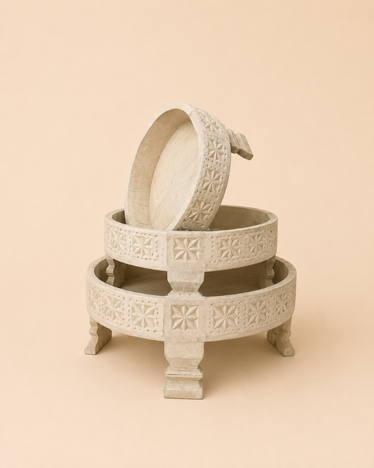 Heritage Mango Wood Chakki Table Set – Set of 3
