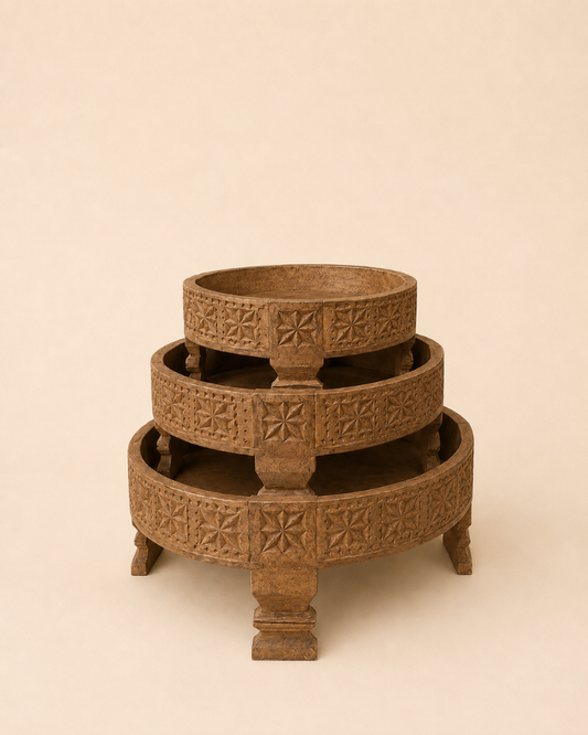 Heritage Mango Wood Chakki Table Set – Set of 3