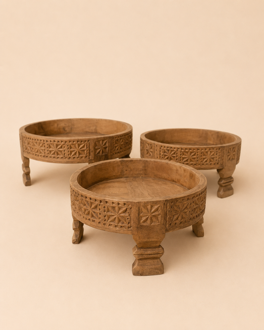 Heritage Mango Wood Chakki Table Set – Set of 3