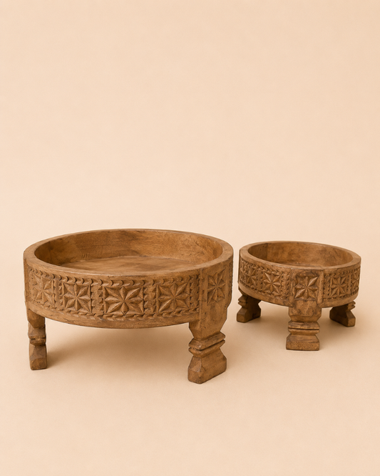 Heritage Mango Wood Chakki Table Set – Set of 3