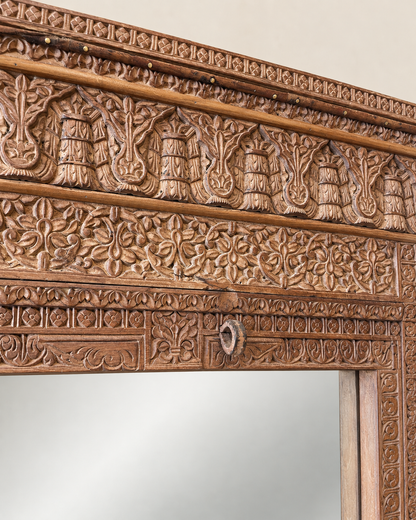 Vintage Architectural Wooden Mirror Frame with Craved Panel