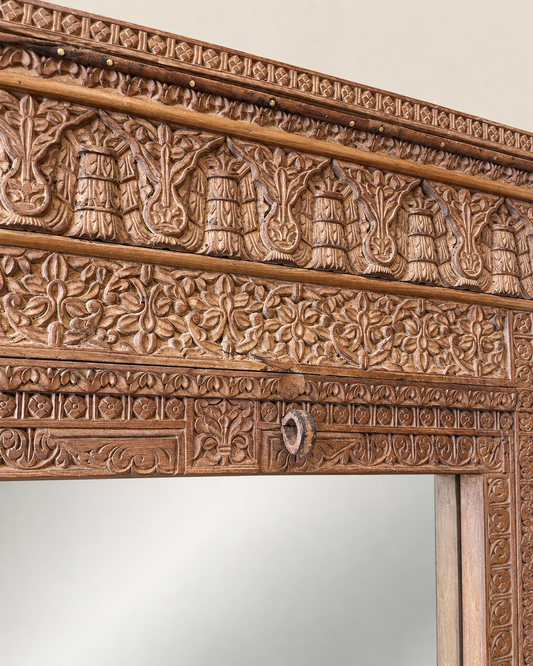 Vintage Architectural Wooden Mirror Frame with Craved Panel