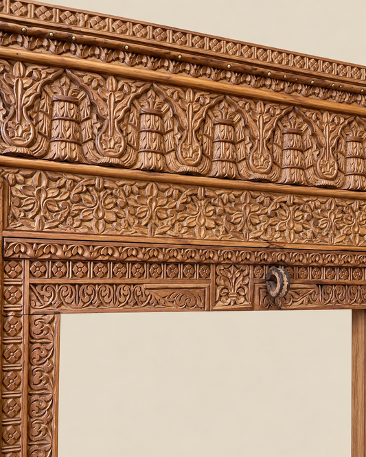 Vintage Architectural Wooden Mirror Frame with Craved Panel
