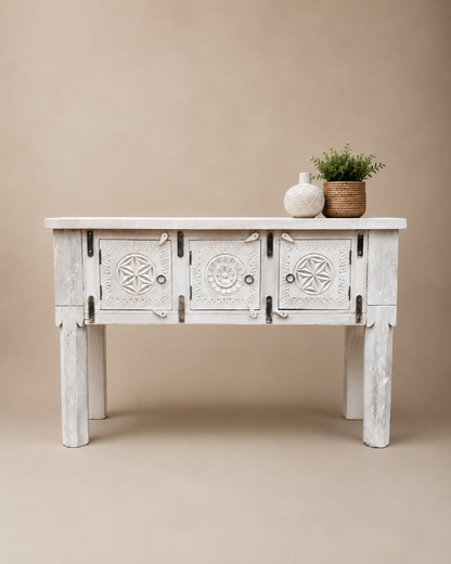 Floral Medallion Storage Console Table