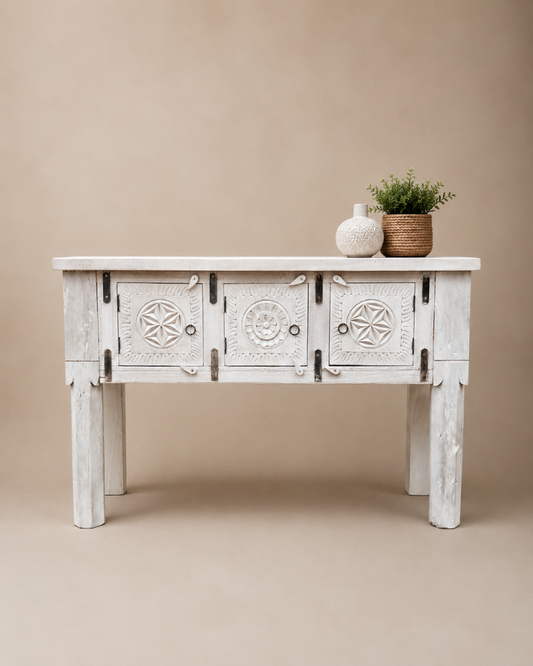 Floral Medallion Storage Console Table