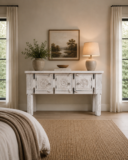 Floral Medallion Storage Console Table