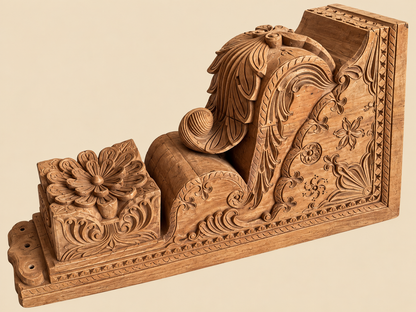 Vintage Hand-Carved Wooden Architectural Bracket