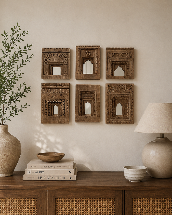 heritage wooden arch mirror frame ( set of 6)