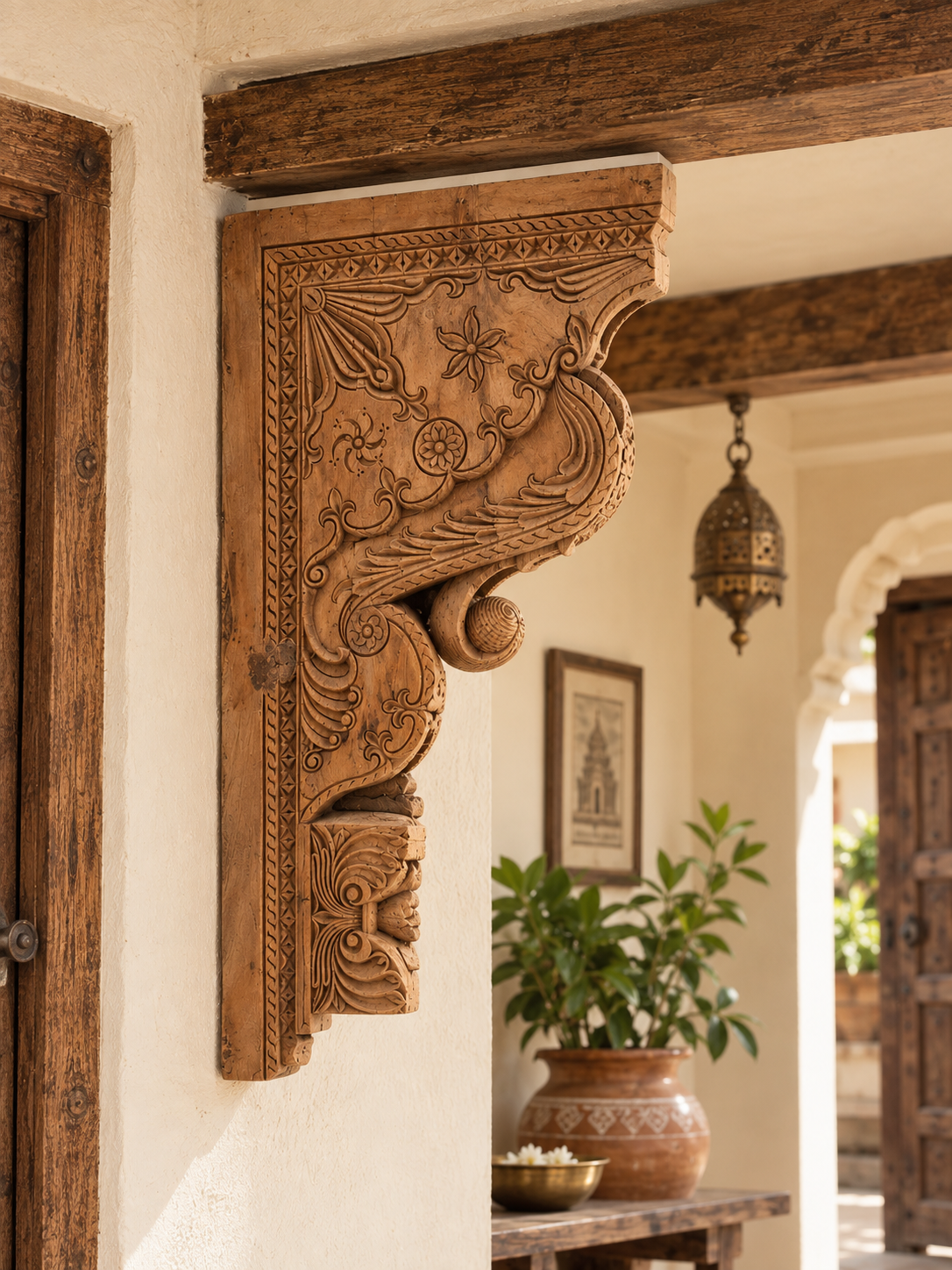 vintage hand-carved wooden architectural bracket