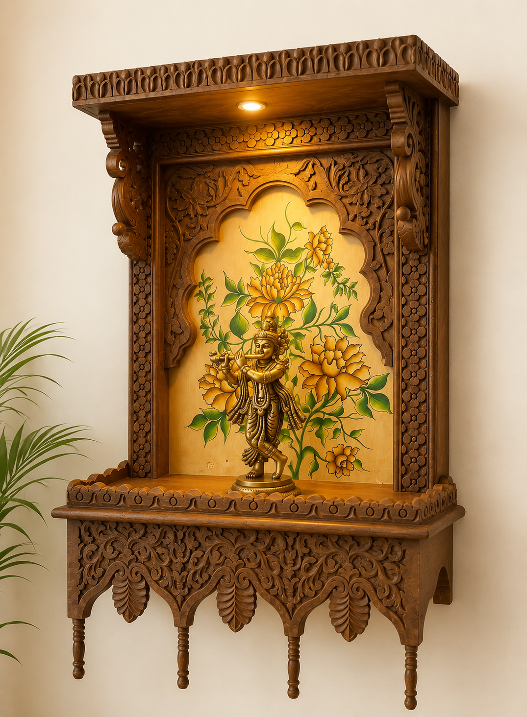 handcrafted solid wood wall hanging temple with led light