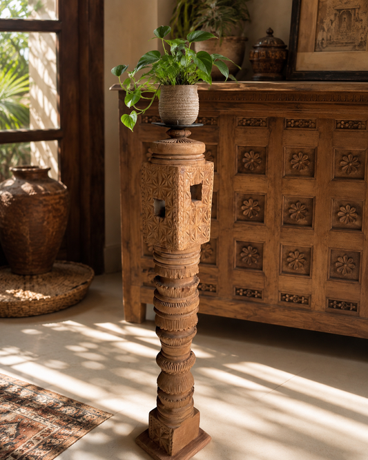 Vintage Hand-Carved Wooden Charpai Leg Candle Holder