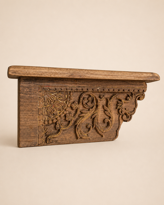 Vintage Hand-Carved Wooden Wall Shelf