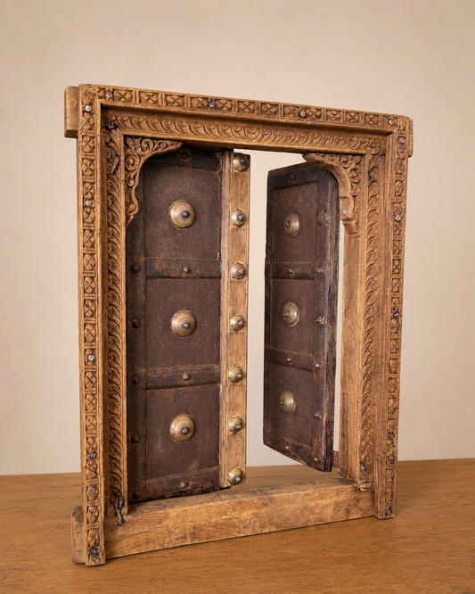 Vintage Shekhawati Window Jharokha – Functional Opening Shutters