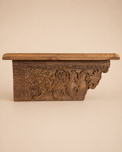 Vintage Hand-Carved Wooden Wall Shelf