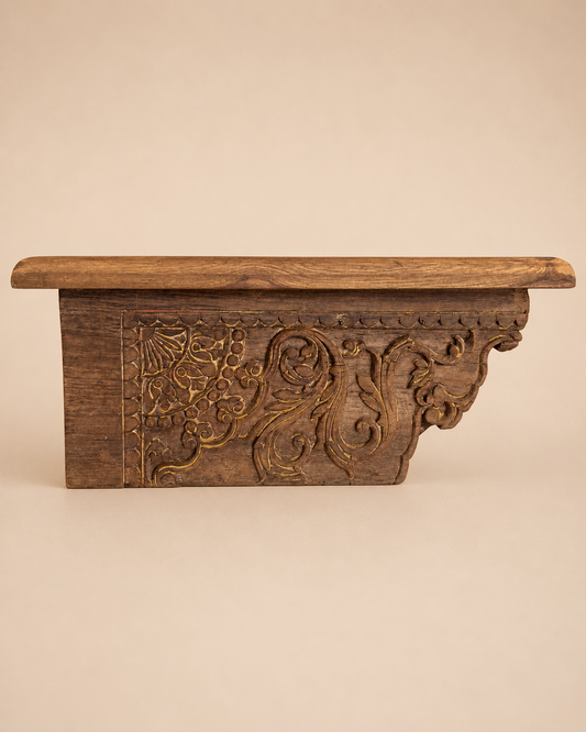 Vintage Hand-Carved Wooden Wall Shelf