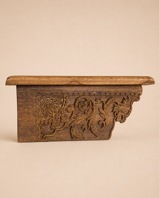 Vintage Hand-Carved Wooden Wall Shelf